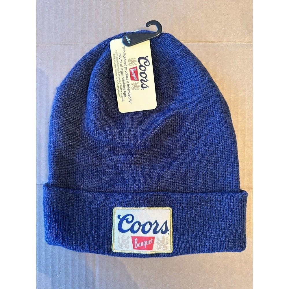 New Coors Banquet Patch Beanie Hat OSFM Blue Dad Hat Beer Headwear NWT